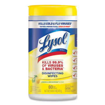 LYSOL® Brand Disinfecting Wipes, 7 X 7.25, Lemon And Lime Blossom, 80 Wipes-canister freeshipping - TVN Wholesale